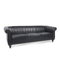 83.46'' Black Pu Rolled Arm Chesterfield Three Seater Sofa. Black Pu