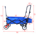 Folding Wagon Collapsible Outdoor Utility Wagon, Heavy Duty Folding Garden Portable Hand Cart, Drink Holder, Adjustable Handles Blue Steel