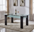 Double Layer Tempered Glass Rectangular Dining Table Black Glass