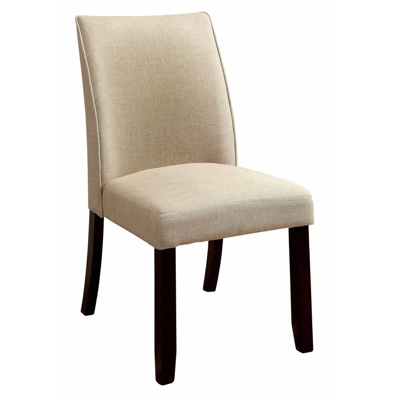 Classic Contemporary Ivory Fabric Set Of 2 Chairs Only Kitchen Dining Room Furniture Espresso Solid Wood Frame Cushion Seat Chairs Ivory Dining Room Classic,Contemporary,Modern Side Chair Rubberwood Solid Wood