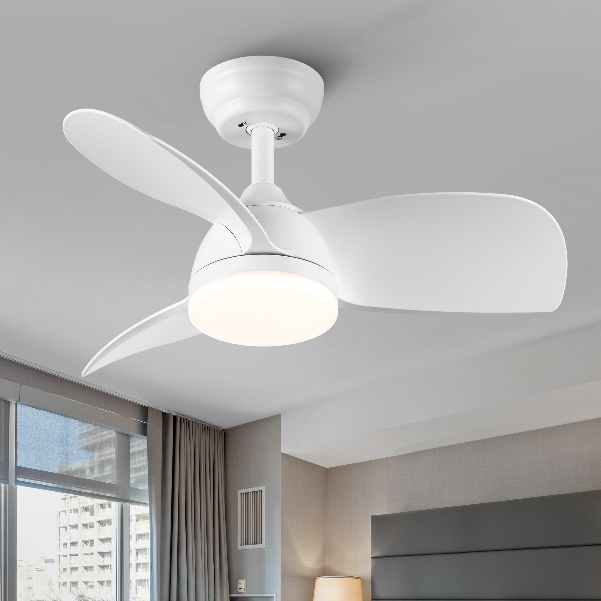 28 In Intergrated Led Ceiling Fan Lighting With White Abs Blade White Abs