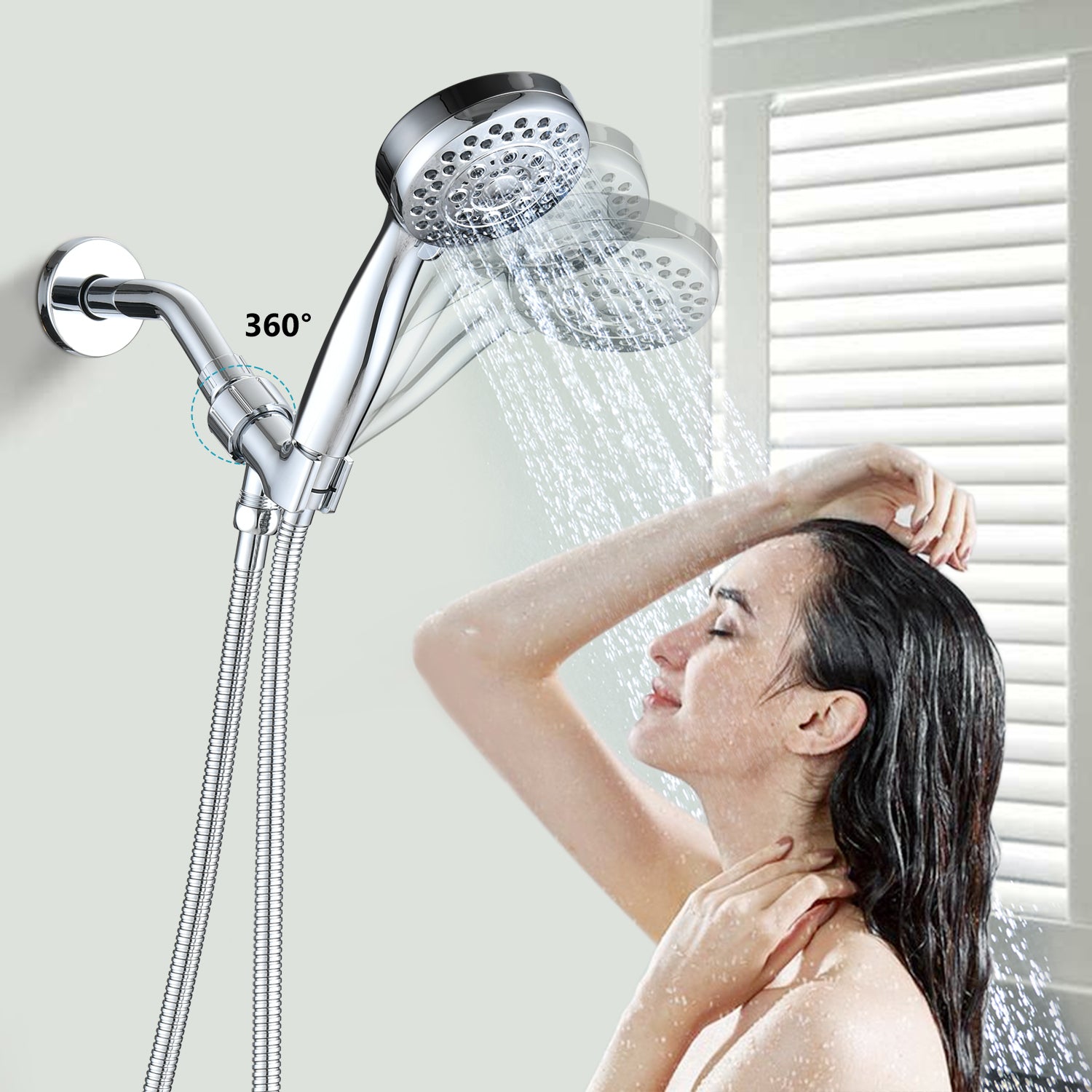 Handheld Shower Head With Hose High Pressure Shower Heads, Chrome Chrome Plastic