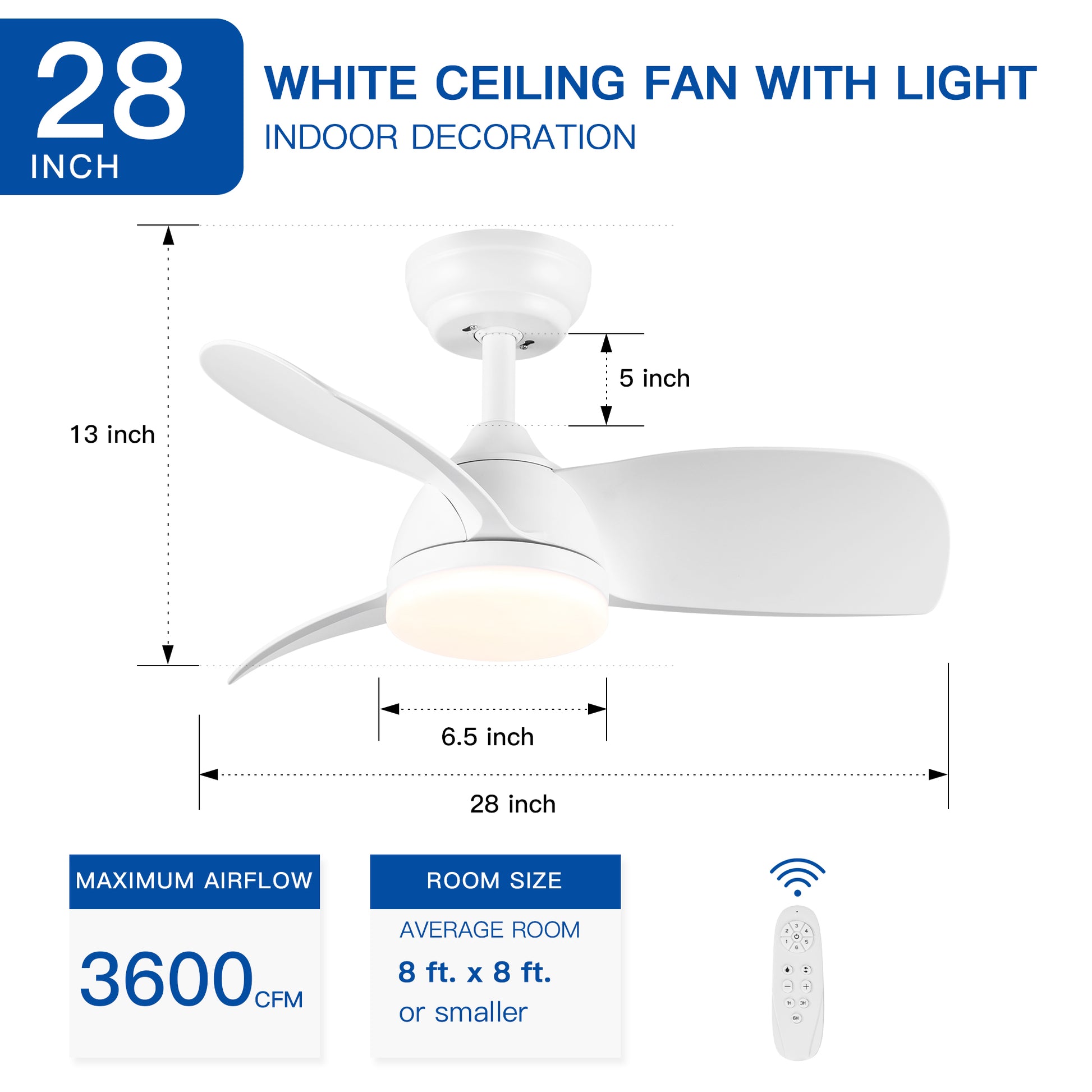 28 In Intergrated Led Ceiling Fan Lighting With White Abs Blade White Abs