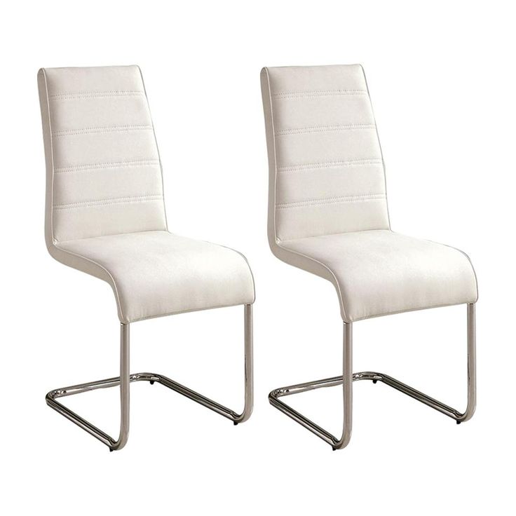 Contemporary White Padded2Pc Side Chairs Set Of 2 Chairs Kitchen Dining Room Metal Chrome Legs White Dining Room Contemporary,Modern Side Chair Rubberwood Chrome