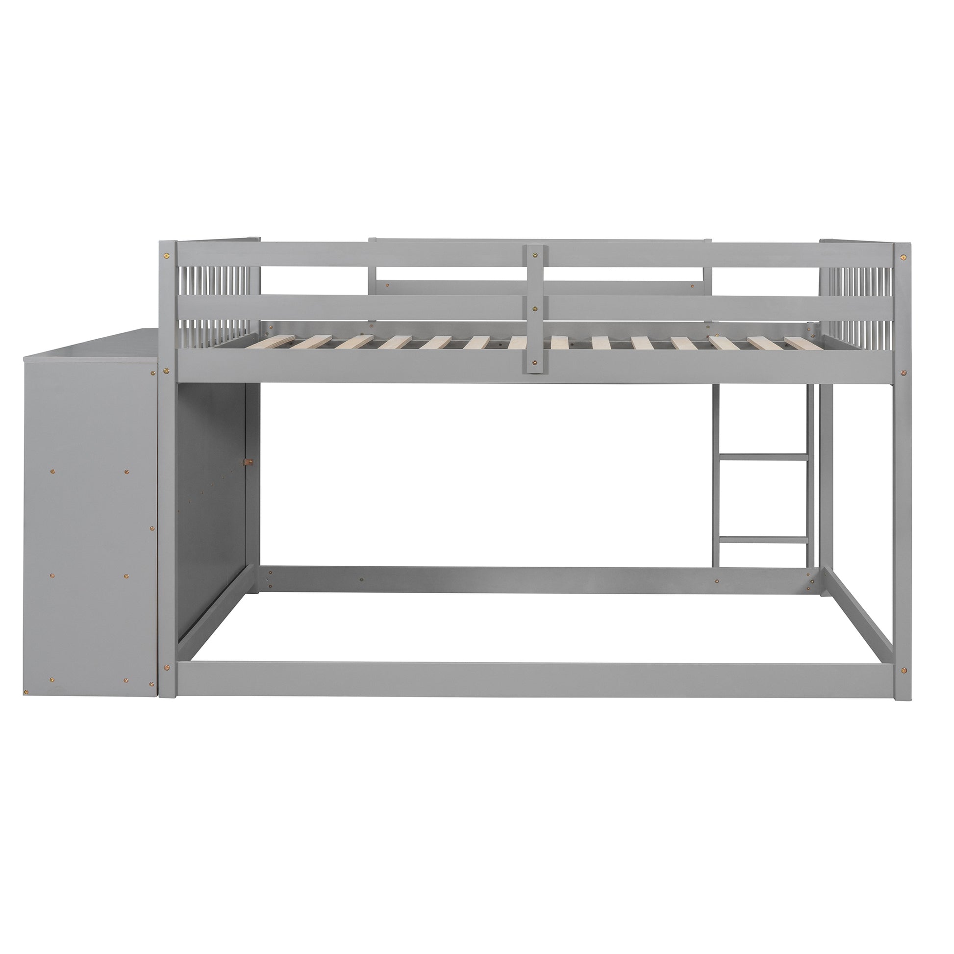 Full Over Full Bunk Bed With 4 Drawers And 3 Shelves Gray Gray Solid Wood