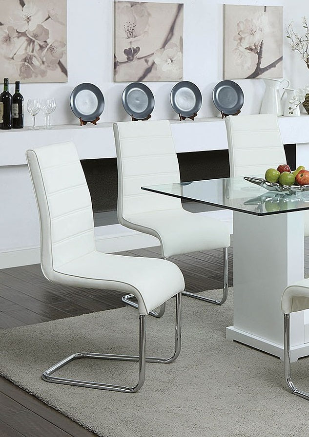 Contemporary White Padded2Pc Side Chairs Set Of 2 Chairs Kitchen Dining Room Metal Chrome Legs White Dining Room Contemporary,Modern Side Chair Rubberwood Chrome