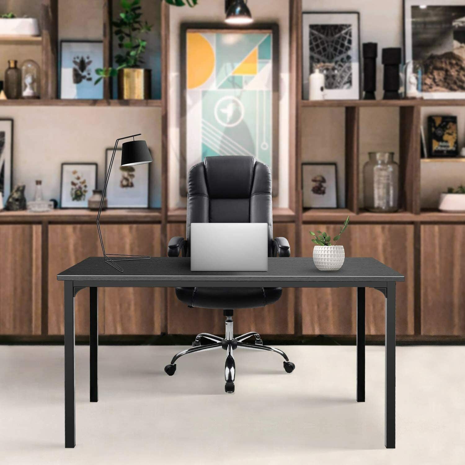 Simple Deluxe Modern Design, Simple Style Table Home Office Computer Desk For Working, Studying, Writing Or Gaming, Black Black Solid Wood