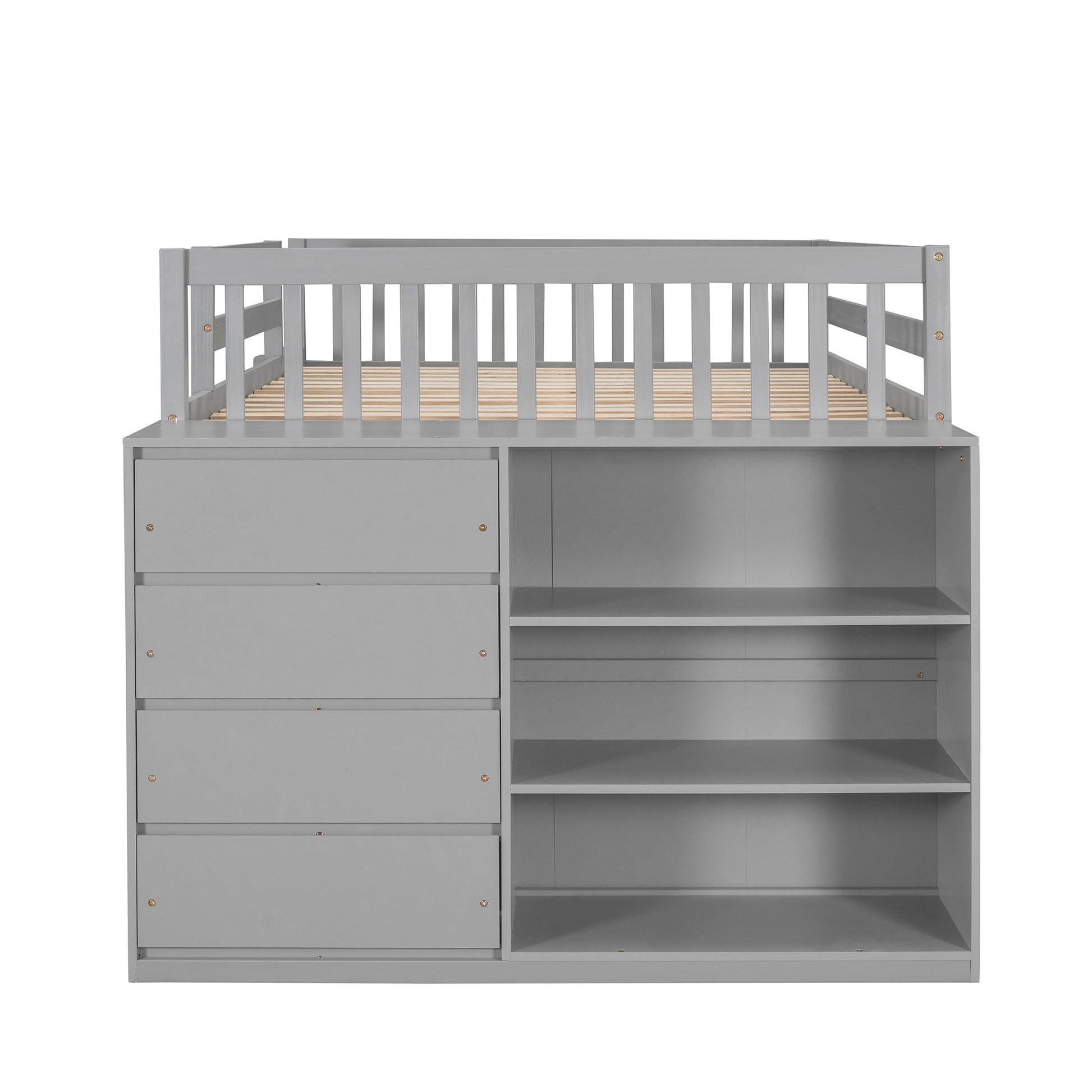 Full Over Full Bunk Bed With 4 Drawers And 3 Shelves Gray Gray Solid Wood