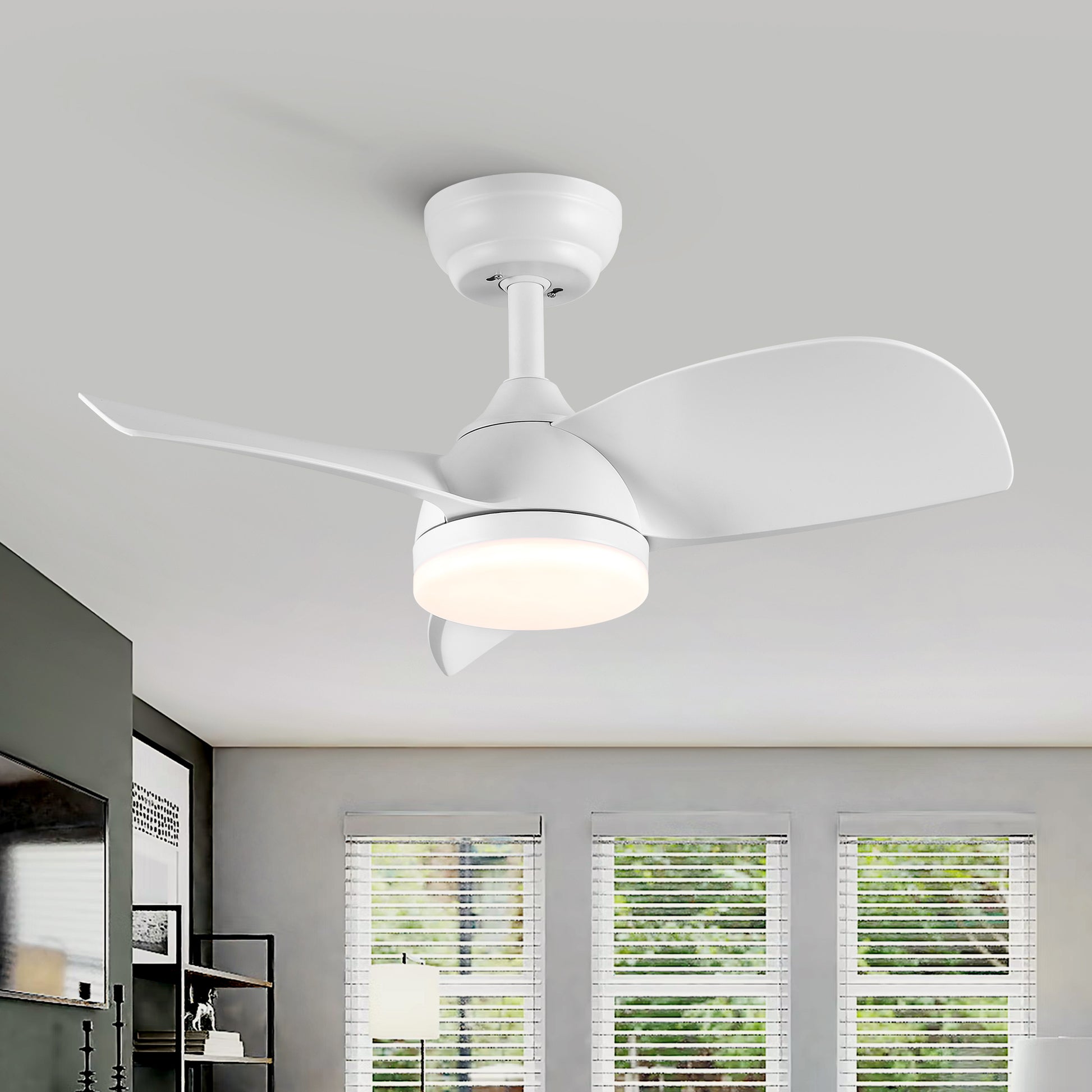 28 In Intergrated Led Ceiling Fan Lighting With White Abs Blade White Abs