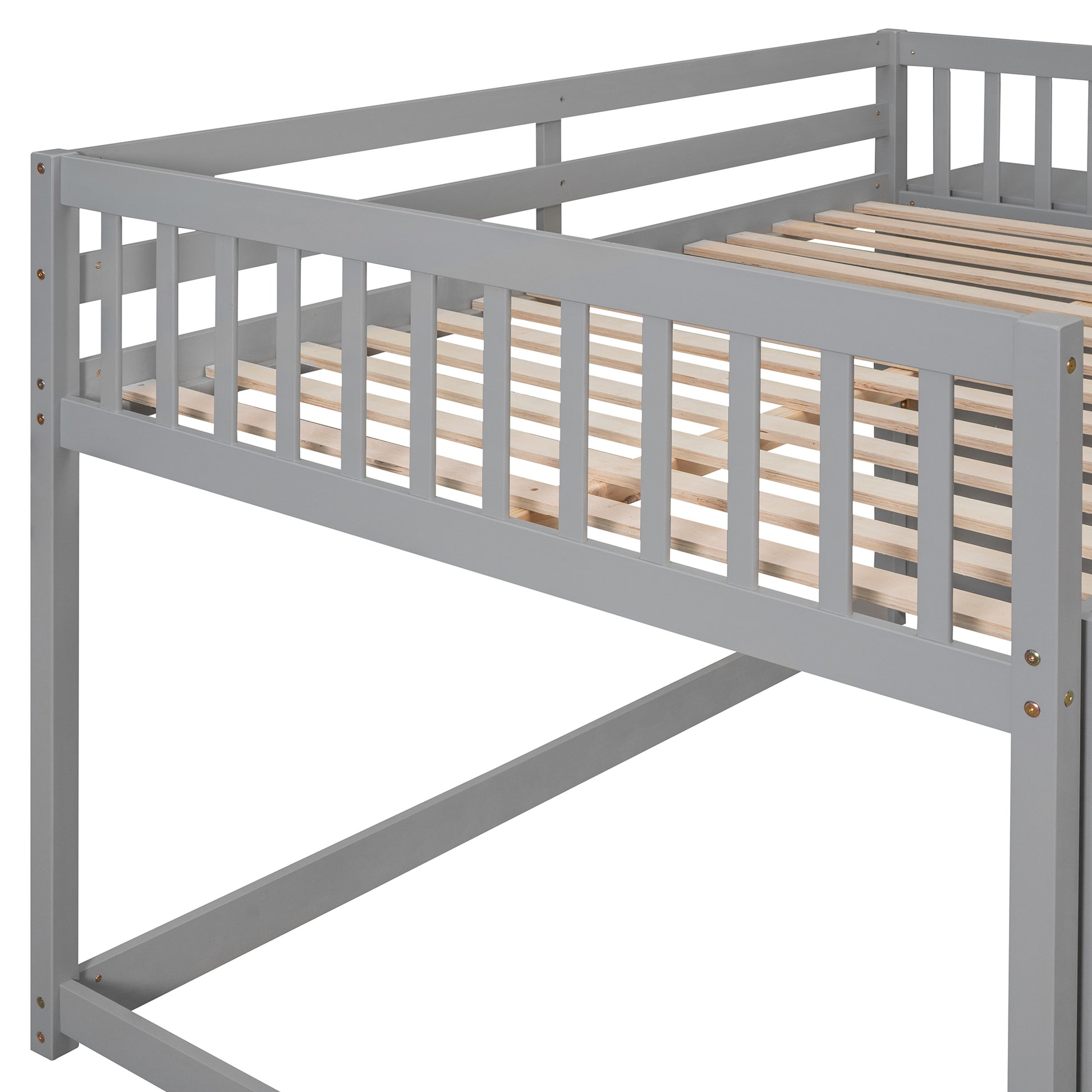 Full Over Full Bunk Bed With 4 Drawers And 3 Shelves Gray Gray Solid Wood