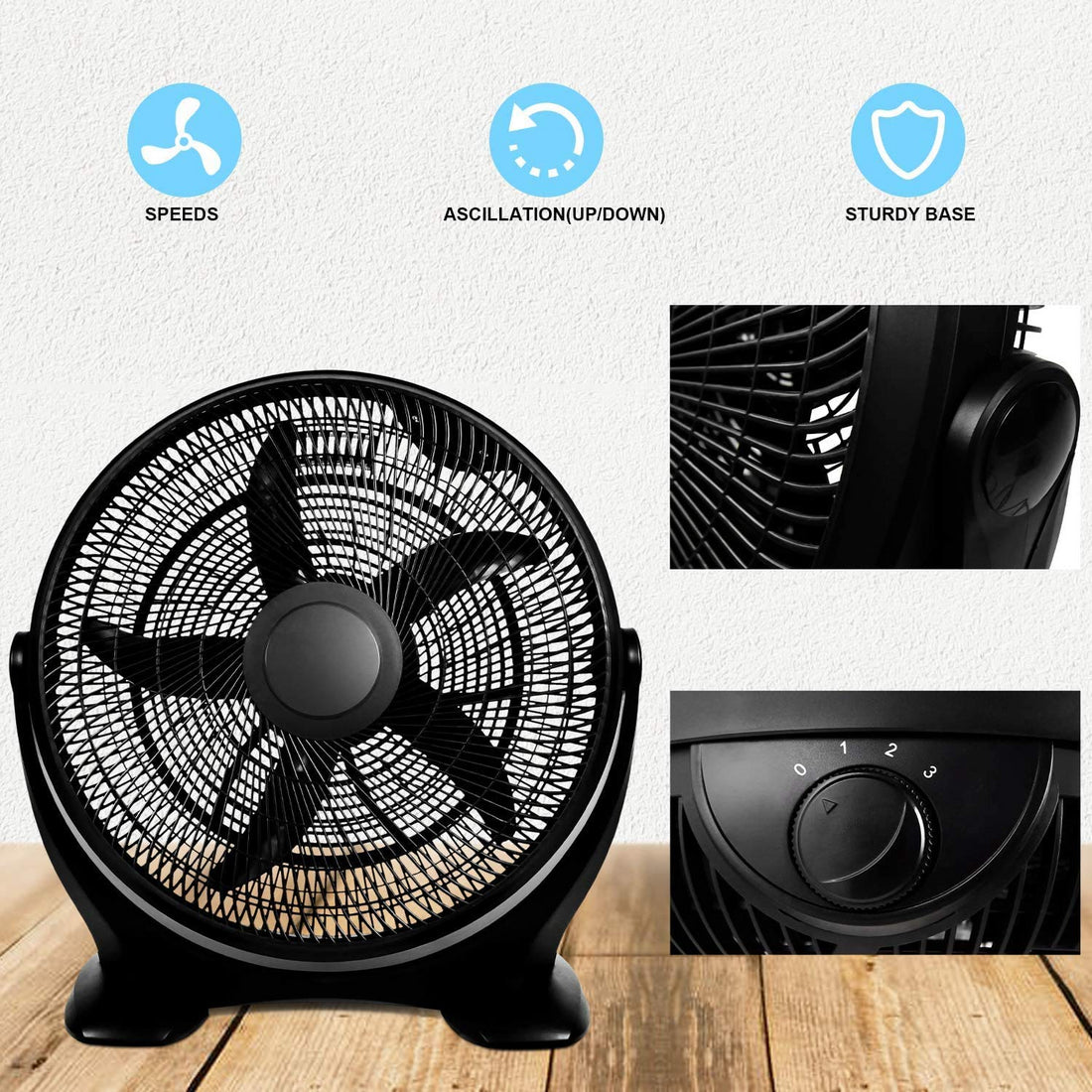 Simple Deluxe 14 Inch 3 Speed Plastic Floor Fans Oscillating Quiet For Home Commercial, Residential, And Greenhouse Use, Outdoor Indoor, Black Black Plastic