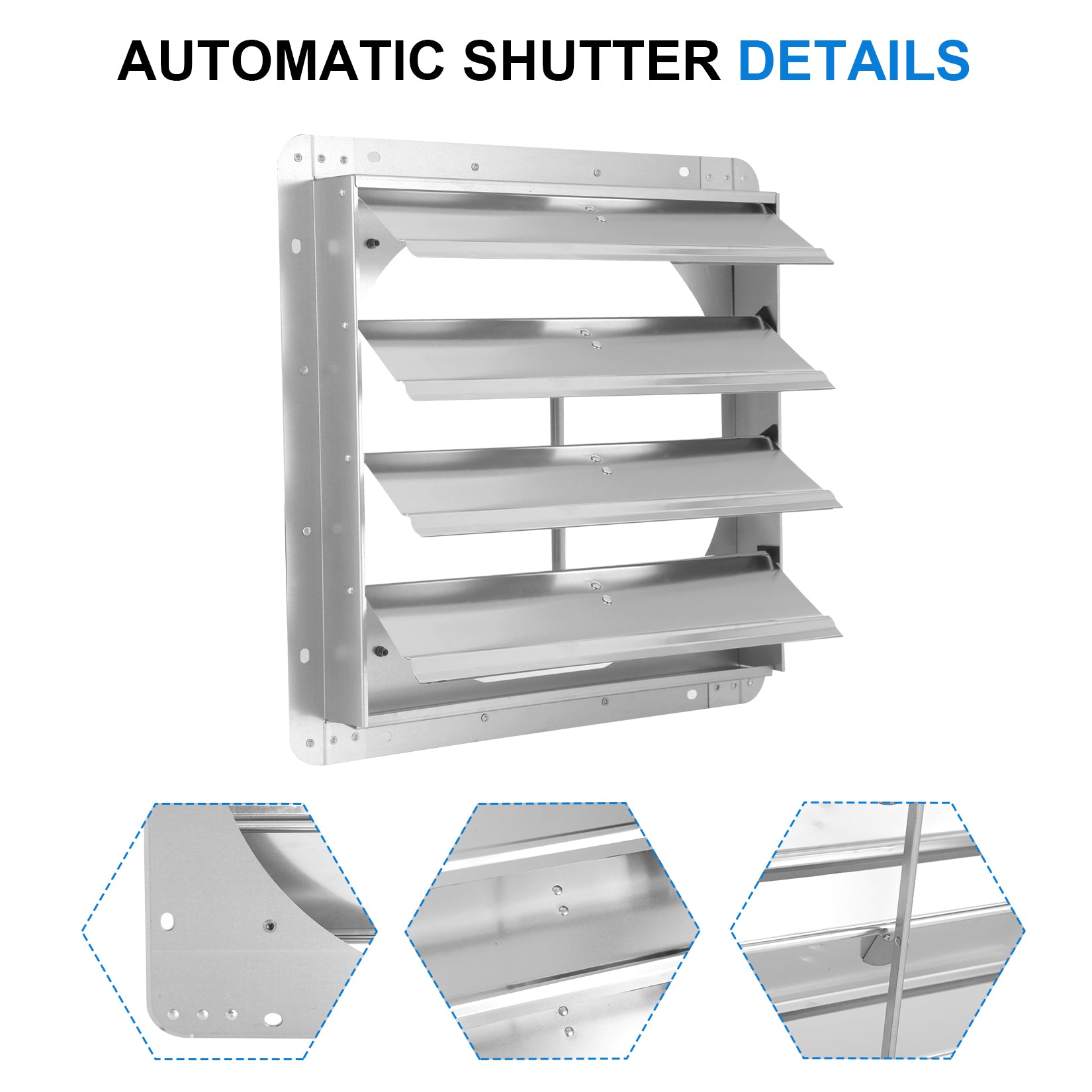 Ipower 16 Inch Square Aluminum Automatic Gravity Shutter Louver Vent, Silver Silver Steel