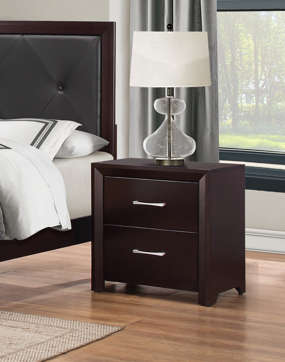 Espresso Finish Contemporary Design 1Pc Nightstand Of Drawers Silver Tone Pulls Bedroom Furniture Espresso 2 Drawers Bedroom Contemporary Wood