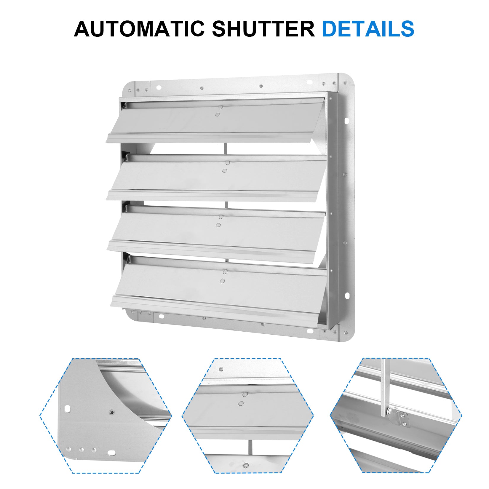 Ipower 18 Inch Square Aluminum Automatic Gravity Shutter Louver Vent, Silver Silver Aluminium