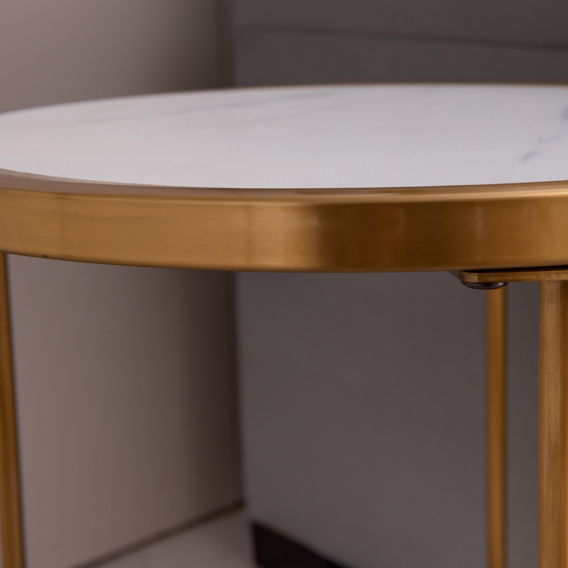 Slate Sintered Stone Round Side End Table With Golden Stainless Steel Frame Golden Sintered Stone