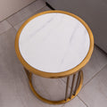 Slate Sintered Stone Round Side End Table With Golden Stainless Steel Frame Golden Sintered Stone