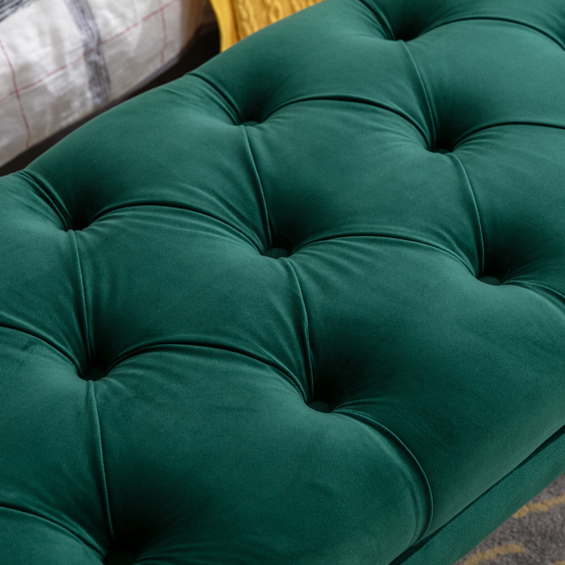 Tufted Bench Modern Velvet Button Upholstered Ottoman Enches Bedroom Rectangle Fabric Footstool With Metal Legs For Living Room Entryway,Green Green Foam Fabric