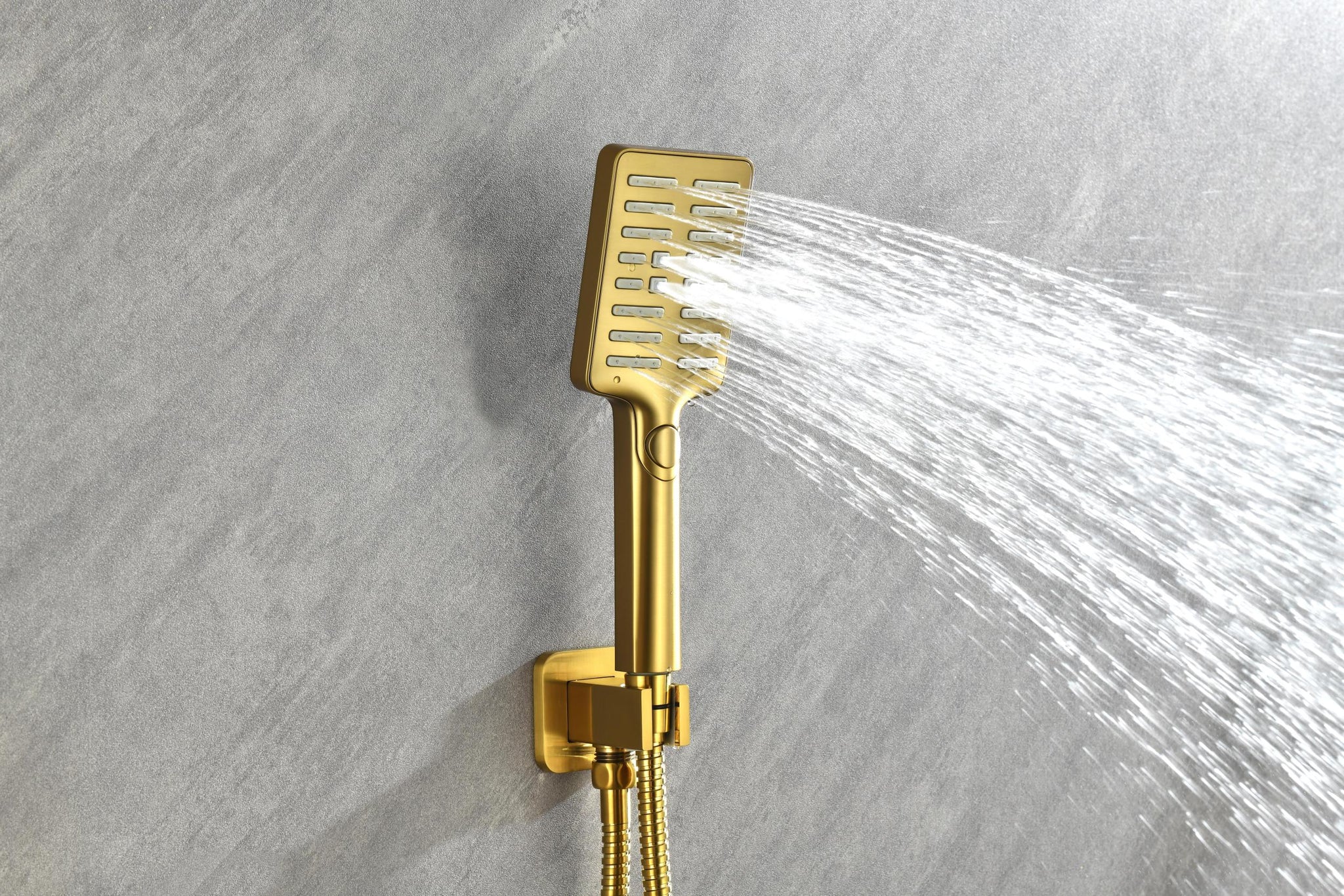 Wall Mounted Waterfall Rain Shower System With 3 Body gold-brass