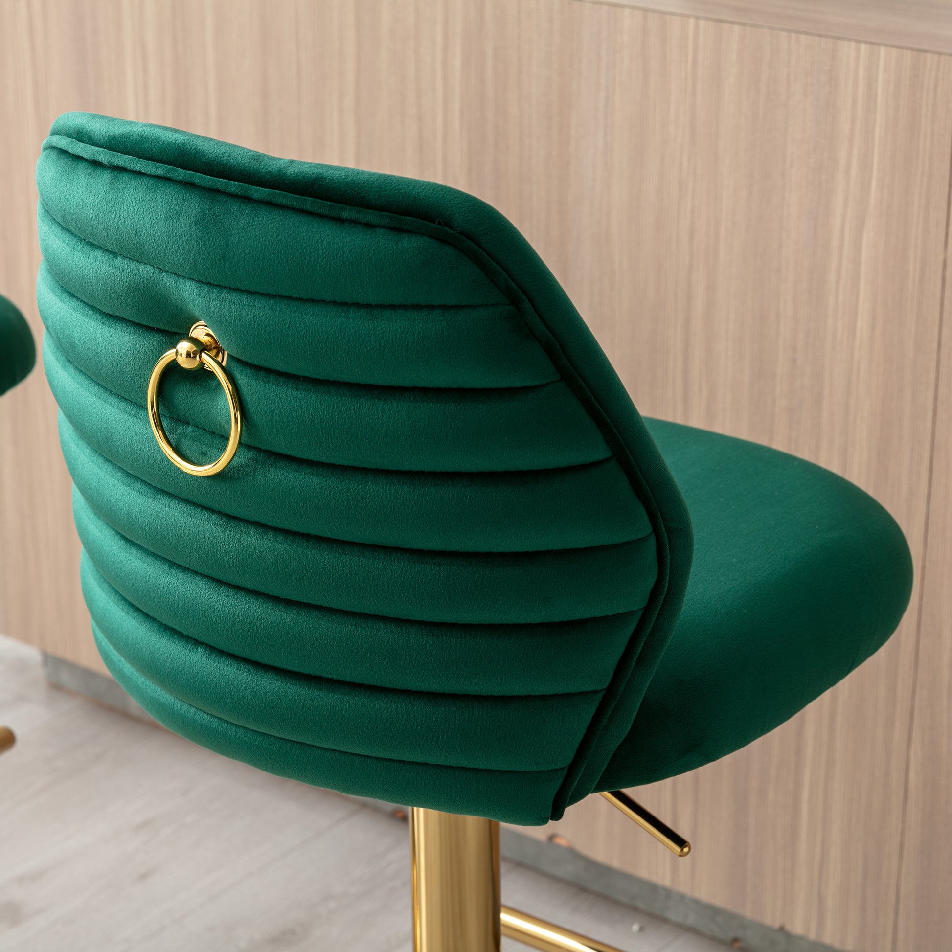 Swivel Bar Stools Chair Set Of 2 Modern Adjustable Counter Height Bar Stools, Velvet Upholstered Stool With Tufted High Back & Ring Pull For Kitchenchrome Golden Base, Green Green Foam Fabric