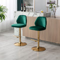 Swivel Bar Stools Chair Set Of 2 Modern Adjustable Counter Height Bar Stools, Velvet Upholstered Stool With Tufted High Back & Ring Pull For Kitchenchrome Golden Base, Green Green Foam Fabric