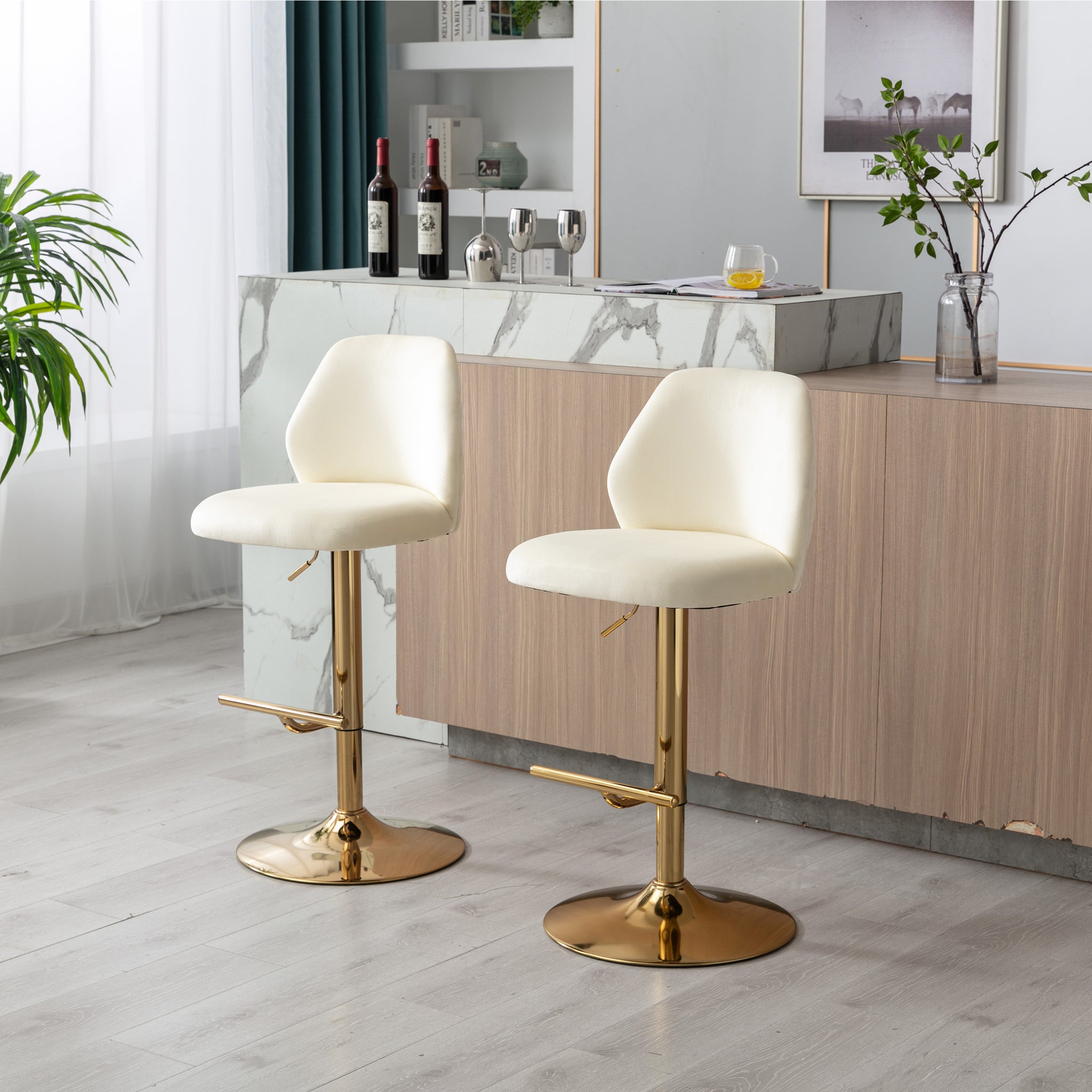 Swivel Bar Stools Chair Set of 2 Modern Adjustable cream-foam-fabric