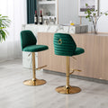 Swivel Bar Stools Chair Set Of 2 Modern Adjustable Counter Height Bar Stools, Velvet Upholstered Stool With Tufted High Back & Ring Pull For Kitchenchrome Golden Base, Green Green Foam Fabric