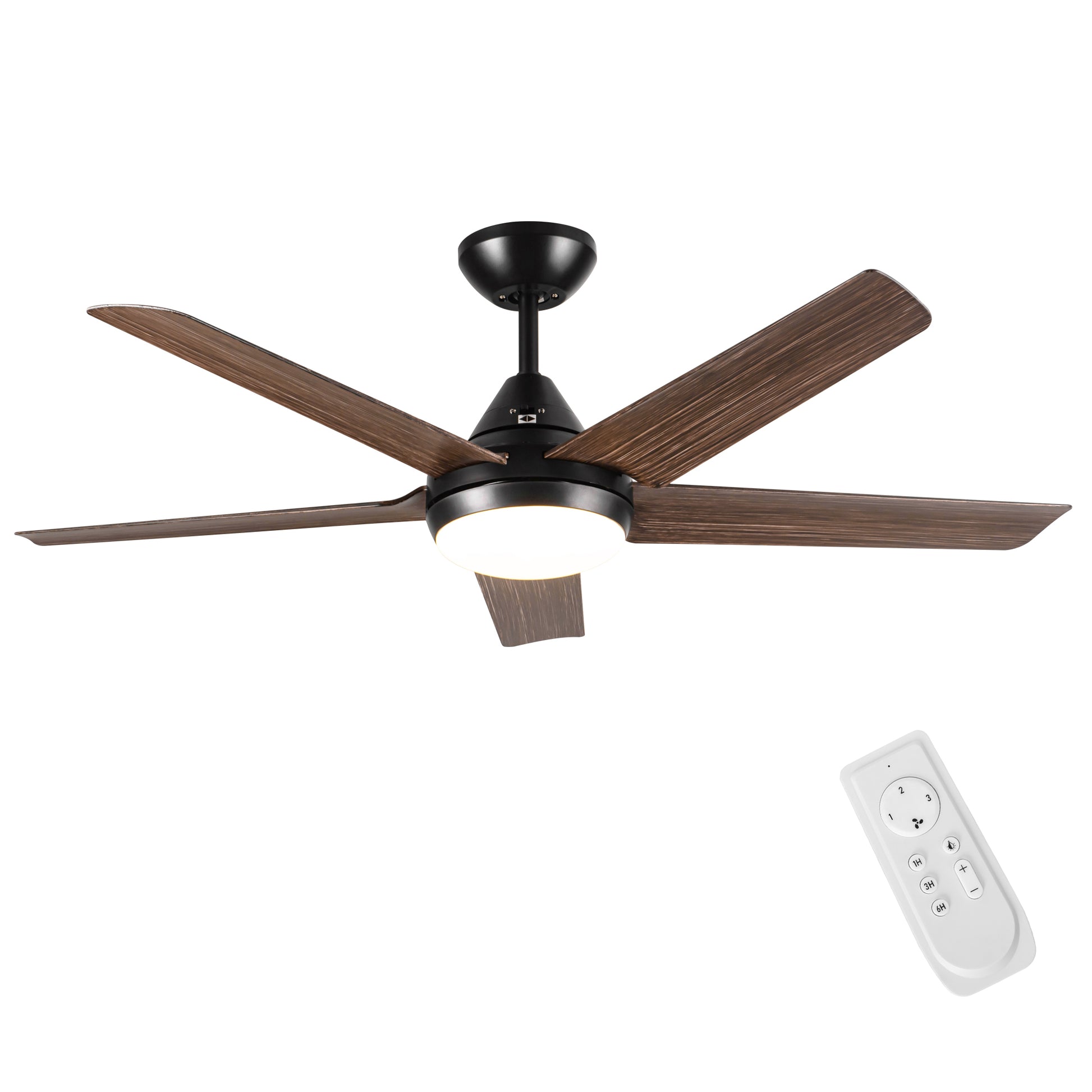 48 In Intergrated Led Ceiling Fan Lighting With Brown Wood Grain Abs Blade Matte Black Abs