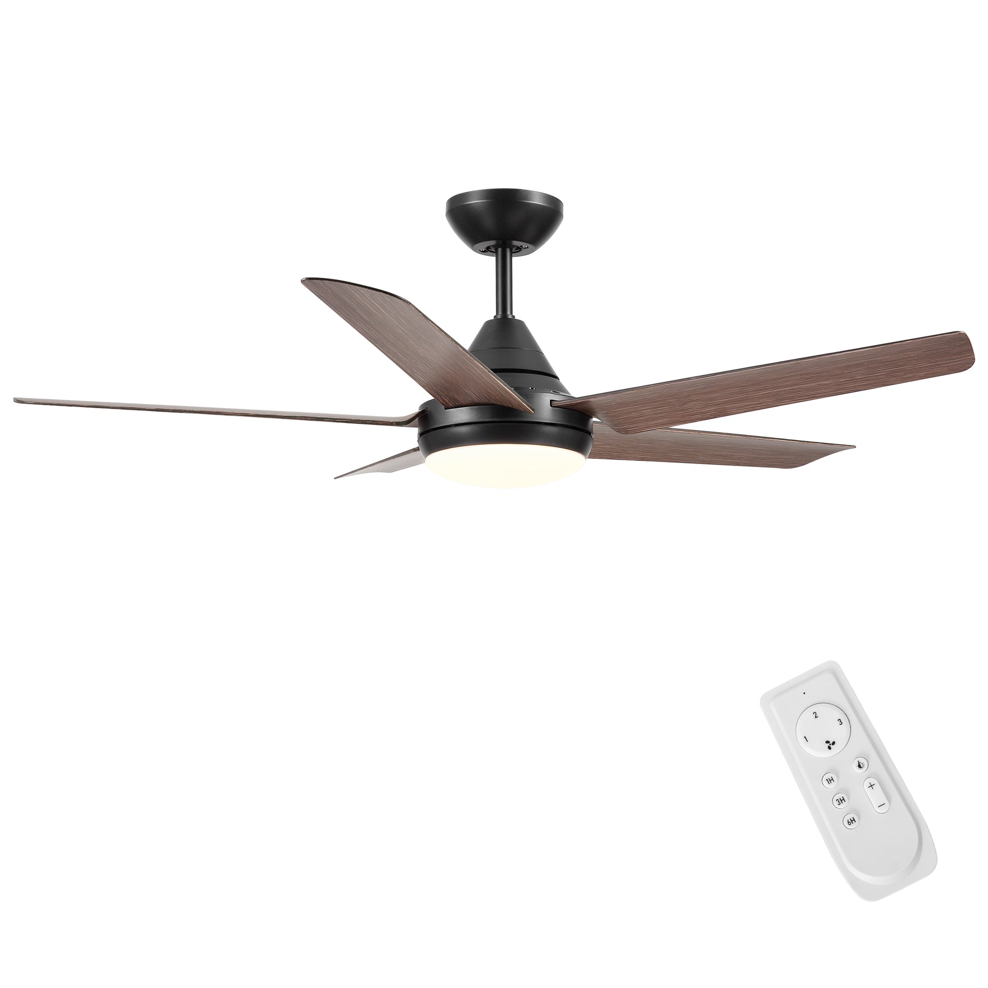 48 In Intergrated Led Ceiling Fan Lighting With Brown Wood Grain Abs Blade Matte Black Abs