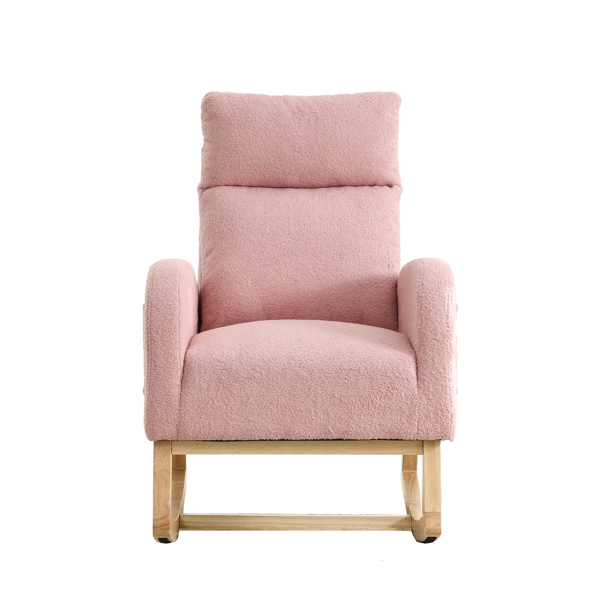 Video Welike 27.6"W Modern Accent High Backrest Living Room Lounge Arm Rocking Chair, Two Side Pocket W83453340 Pink Teddy Foam Fabric