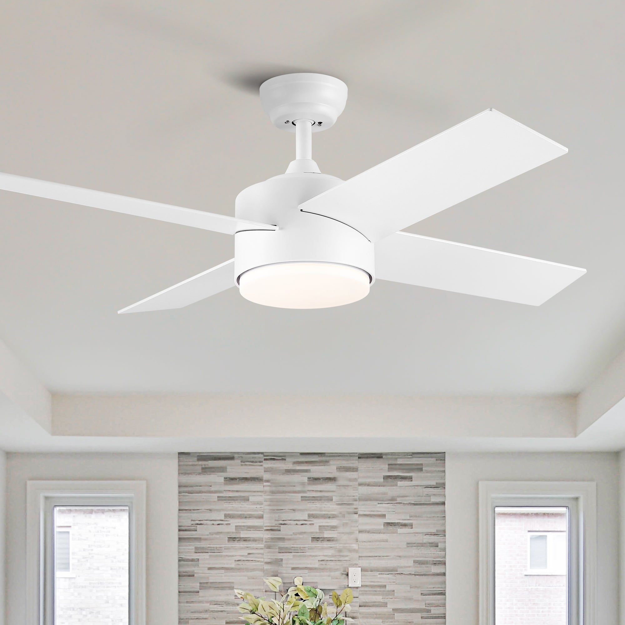 44 In Intergrated Led Ceiling Fan Lighting With White Abs Blade White Plywood