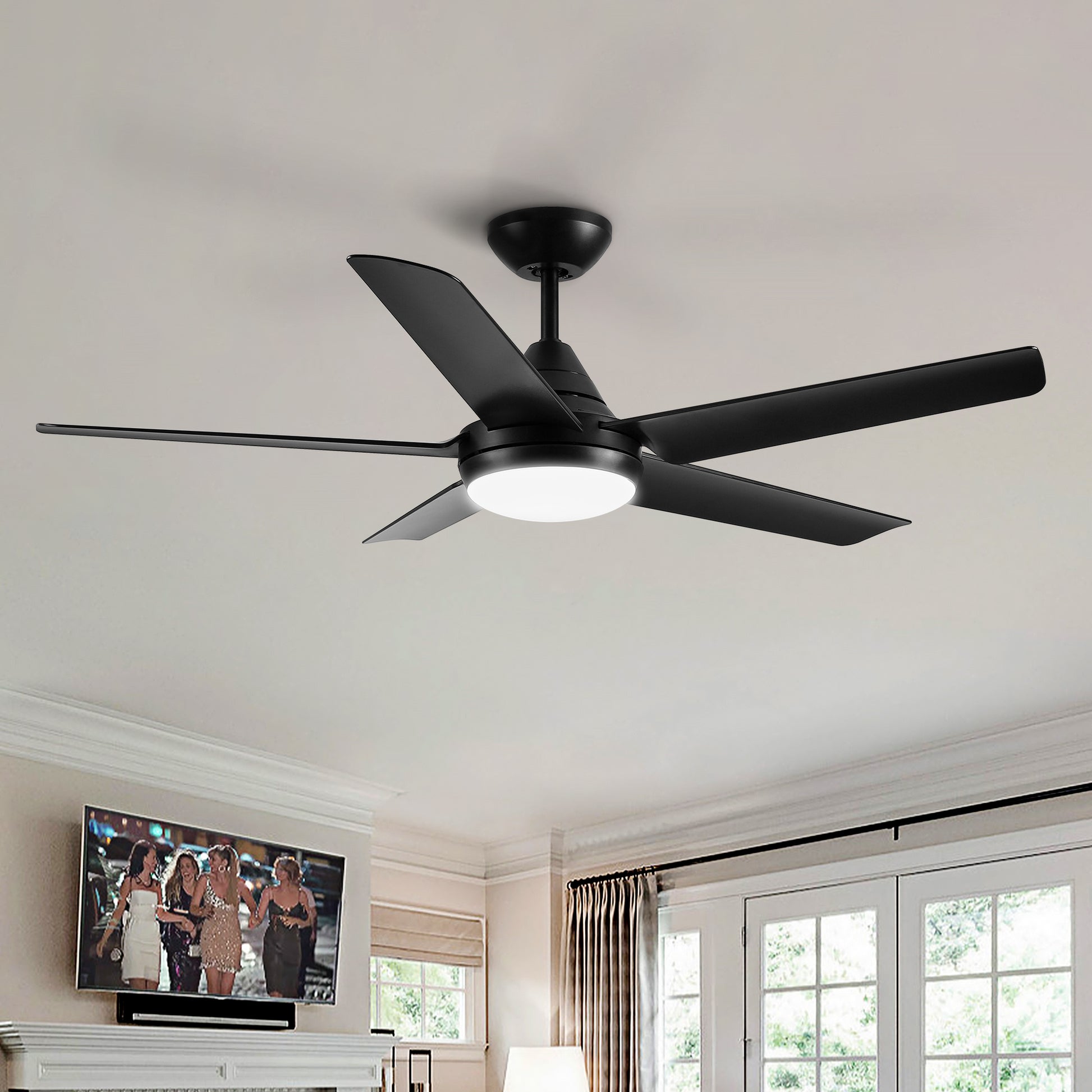 48" Yuhao Modern Contemporary Led Ceiling Fan With Remote Control Black Abs