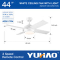 44 In Intergrated Led Ceiling Fan Lighting With White Abs Blade White Plywood