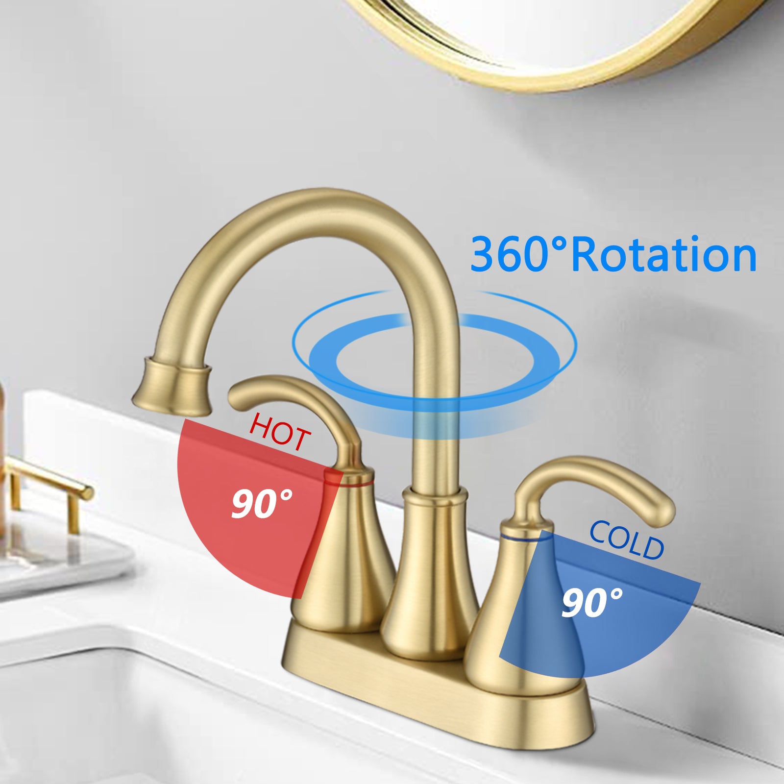 2 Handle Bathroom Sink Faucet With Pop Up Drain Brushed Golden Brushed Gold Zinc