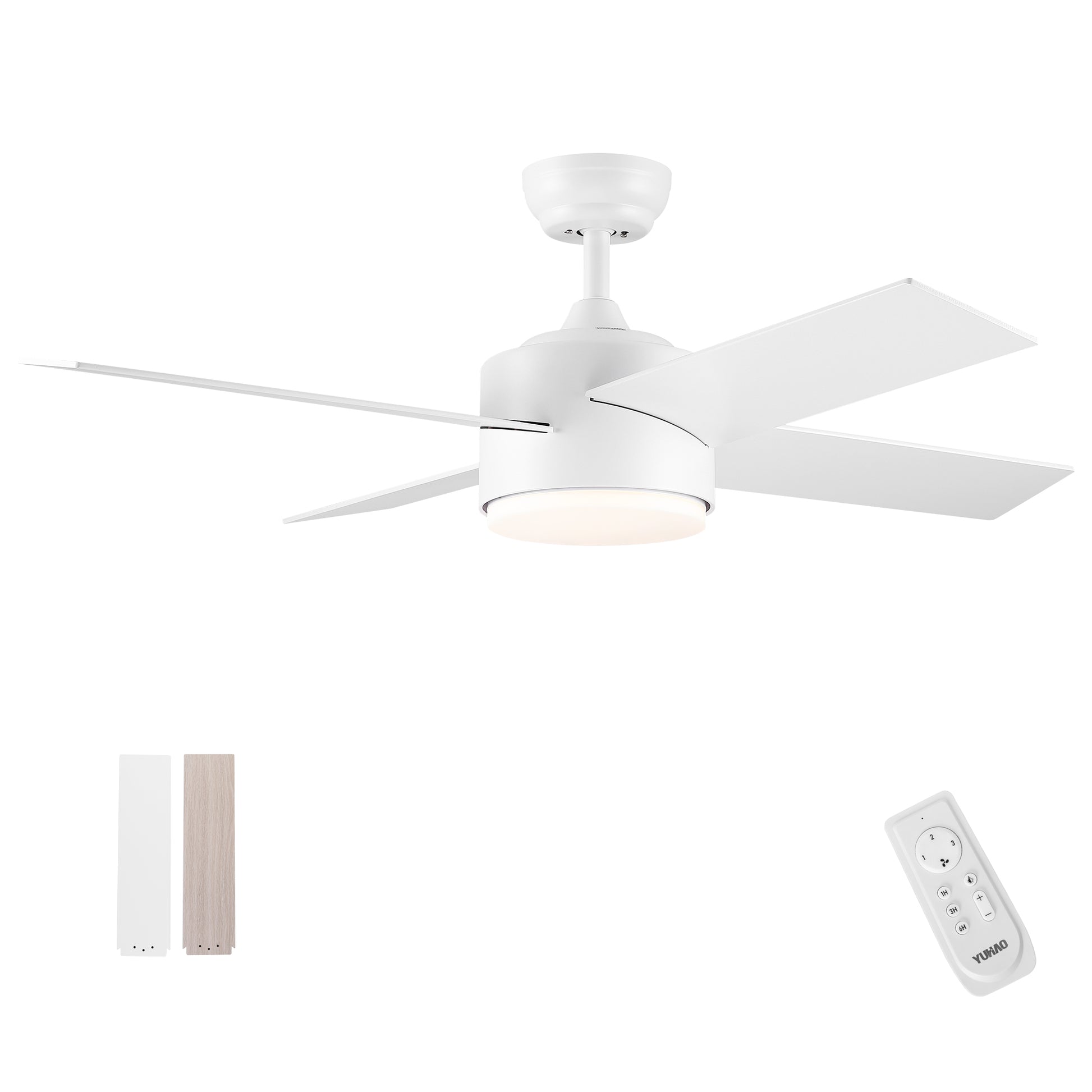 44 In Intergrated Led Ceiling Fan Lighting With White Abs Blade White Plywood