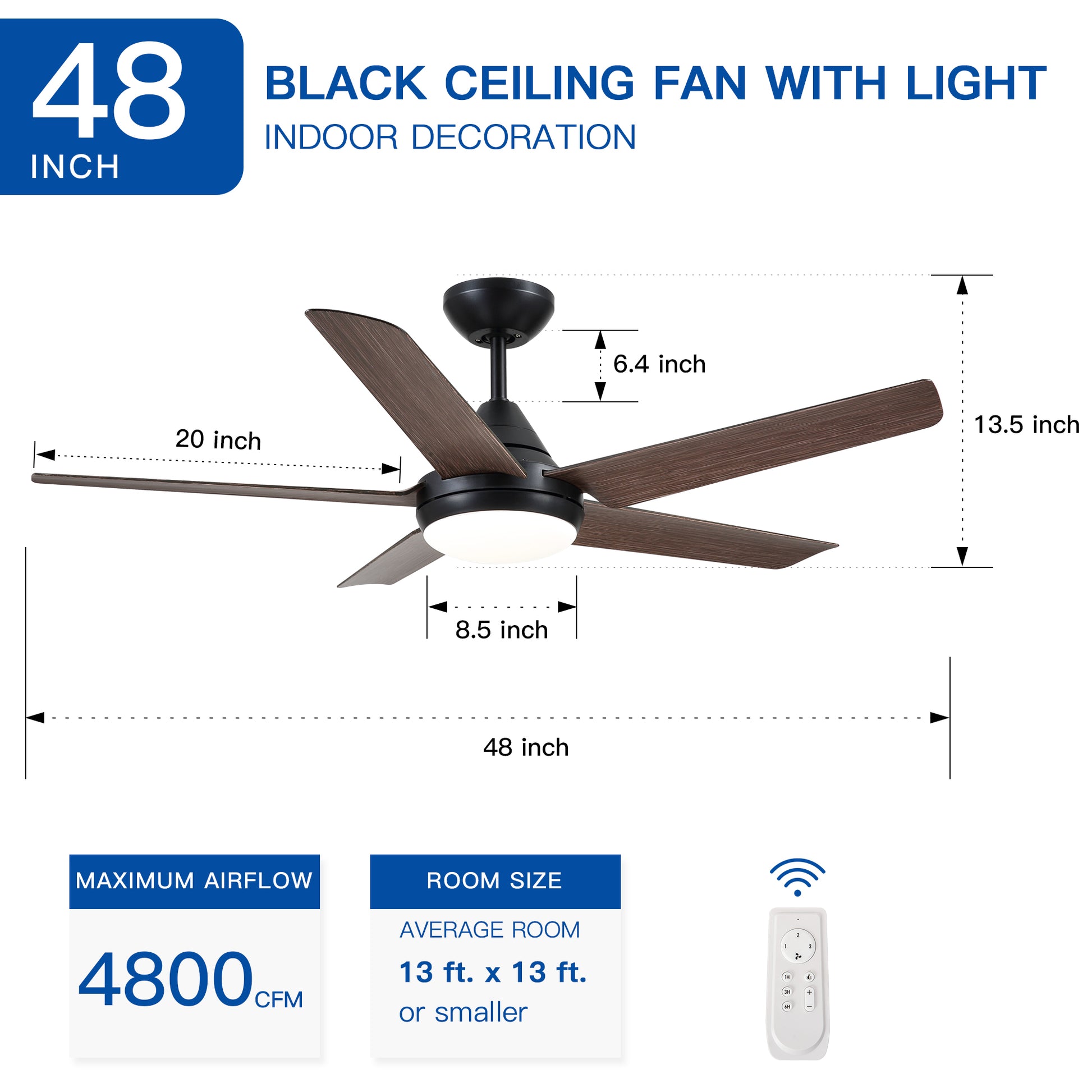 48 In Intergrated Led Ceiling Fan Lighting With Brown Wood Grain Abs Blade Matte Black Abs