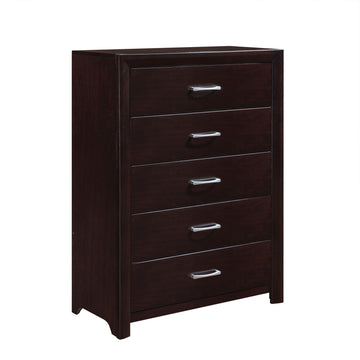 Espresso Finish Contemporary Design 1Pc Chest Of 5X Drawers Silver Tone Bar Pulls Bedroom Furniture Espresso Bedroom Contemporary Wood