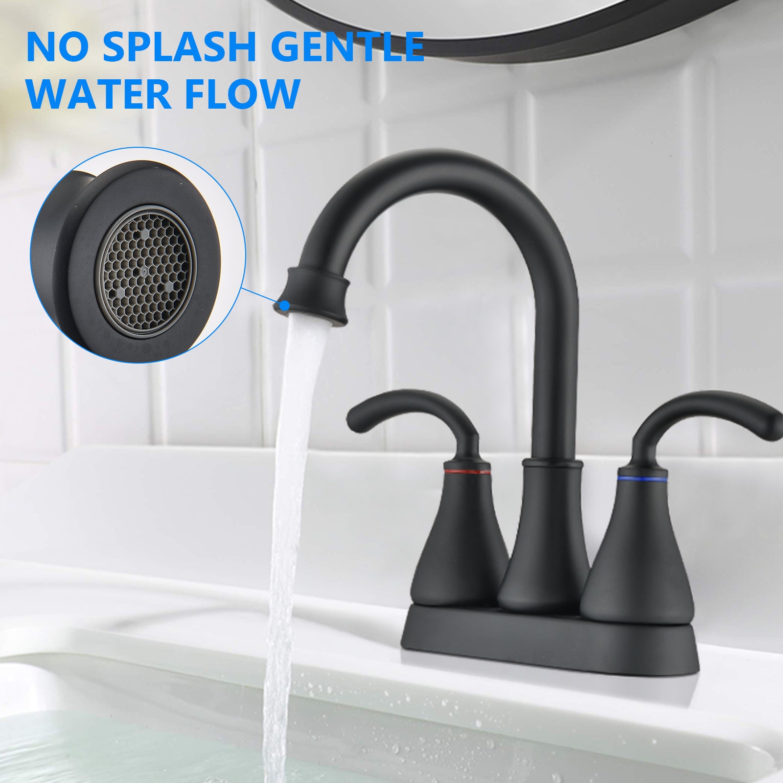 2 Handle Bathroom Sink Faucet With Pop Up Drain Matte Black Matte Black Zinc