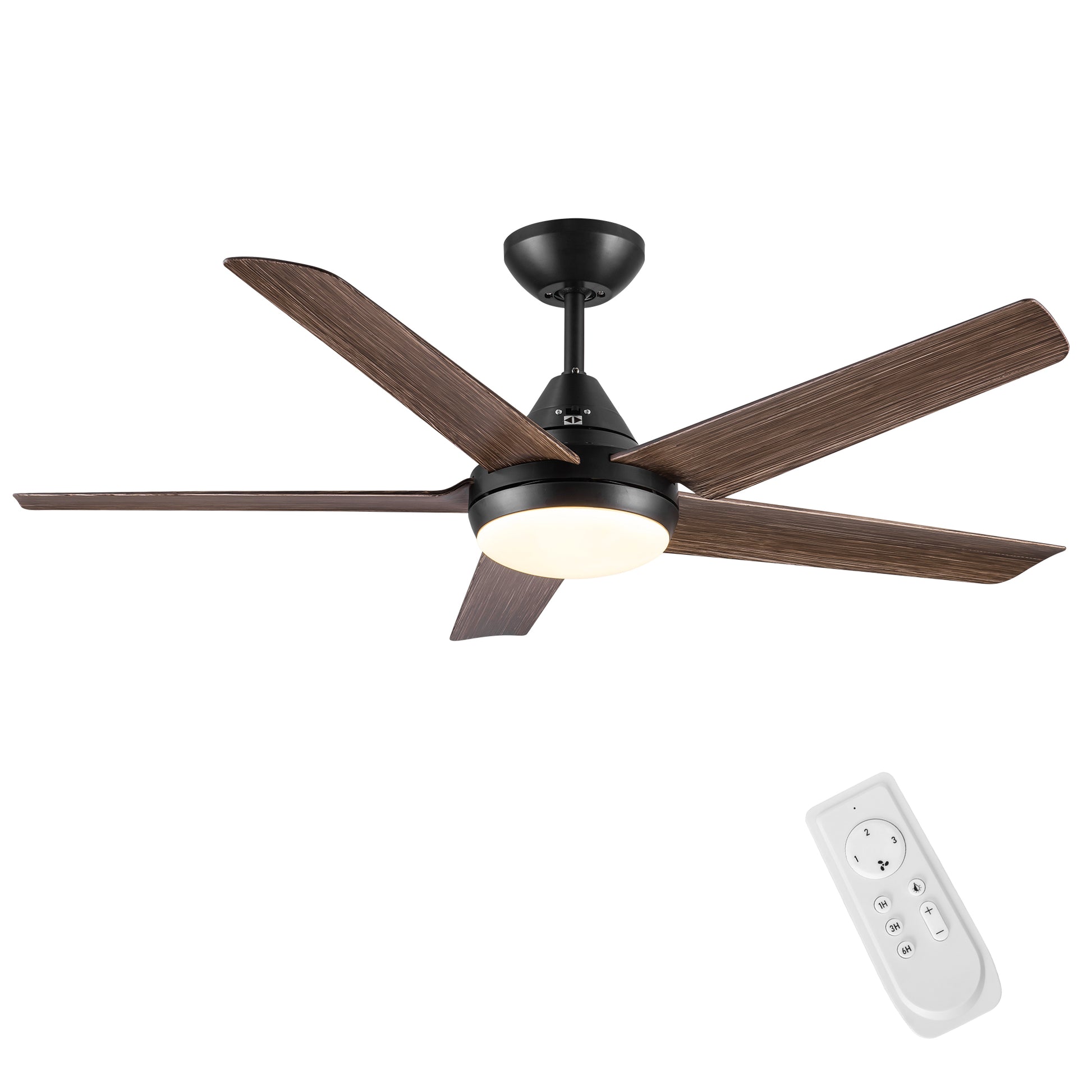 48 In Intergrated Led Ceiling Fan Lighting With Brown Wood Grain Abs Blade Matte Black Abs