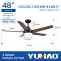 48 In Intergrated Led Ceiling Fan Lighting With Brown Wood Grain Abs Blade Matte Black Abs