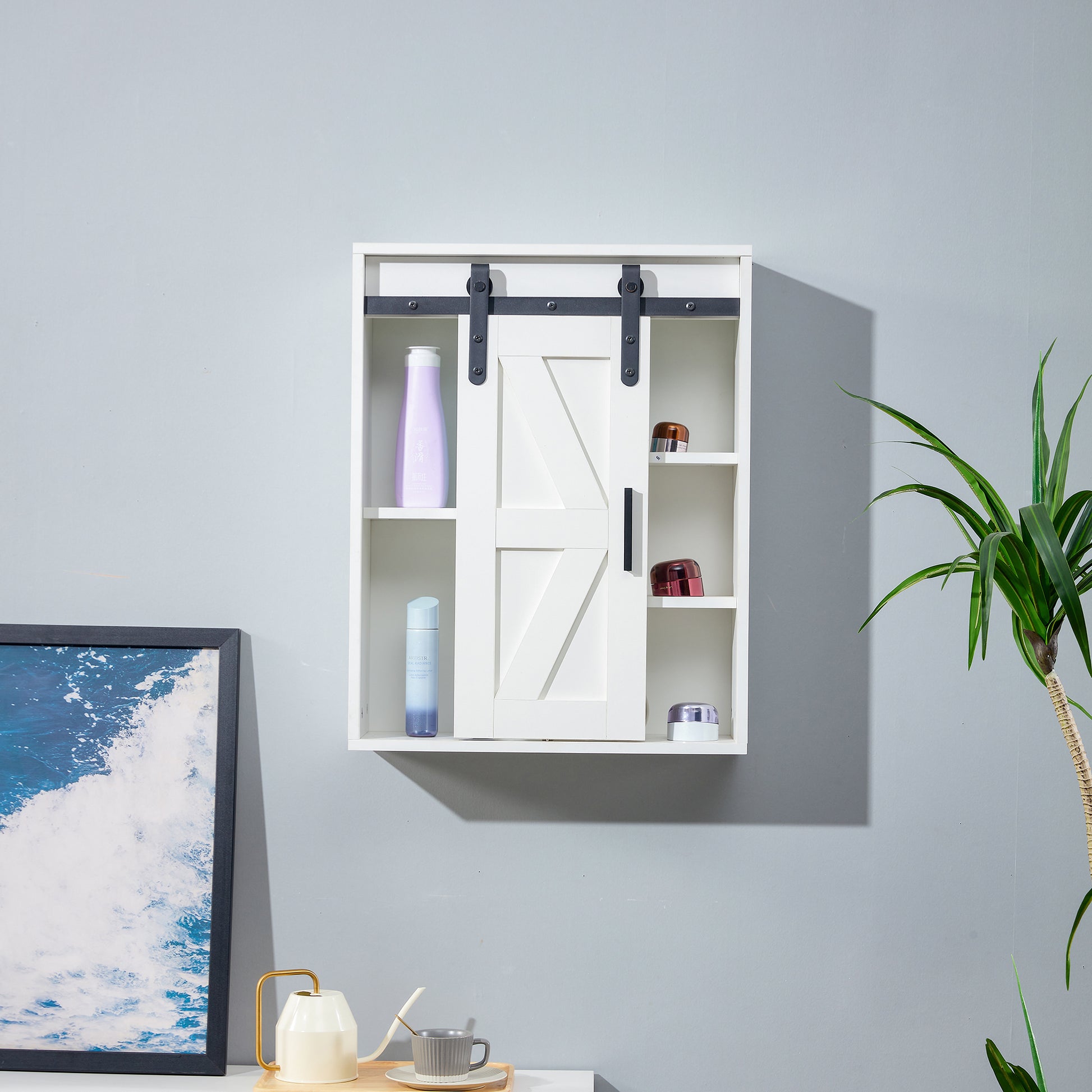 Wood wall mounted storage cabinet, 5 layer toilet white-mdf