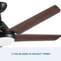 48 In Intergrated Led Ceiling Fan Lighting With Brown Wood Grain Abs Blade Matte Black Abs