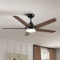 48 In Intergrated Led Ceiling Fan Lighting With Brown Wood Grain Abs Blade Matte Black Abs