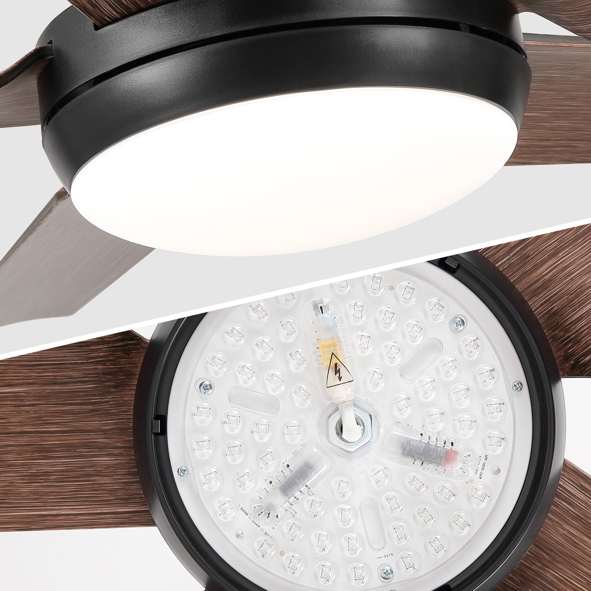 48 In Intergrated Led Ceiling Fan Lighting With Brown Wood Grain Abs Blade Matte Black Abs