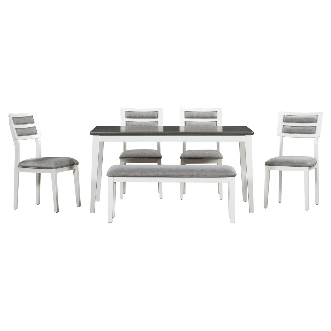 Classic And Traditional Style 6 Piece Dining Set, Includes Dining Table, 4 Upholstered Chairs & Bench White Gray White Gray Solid Wood