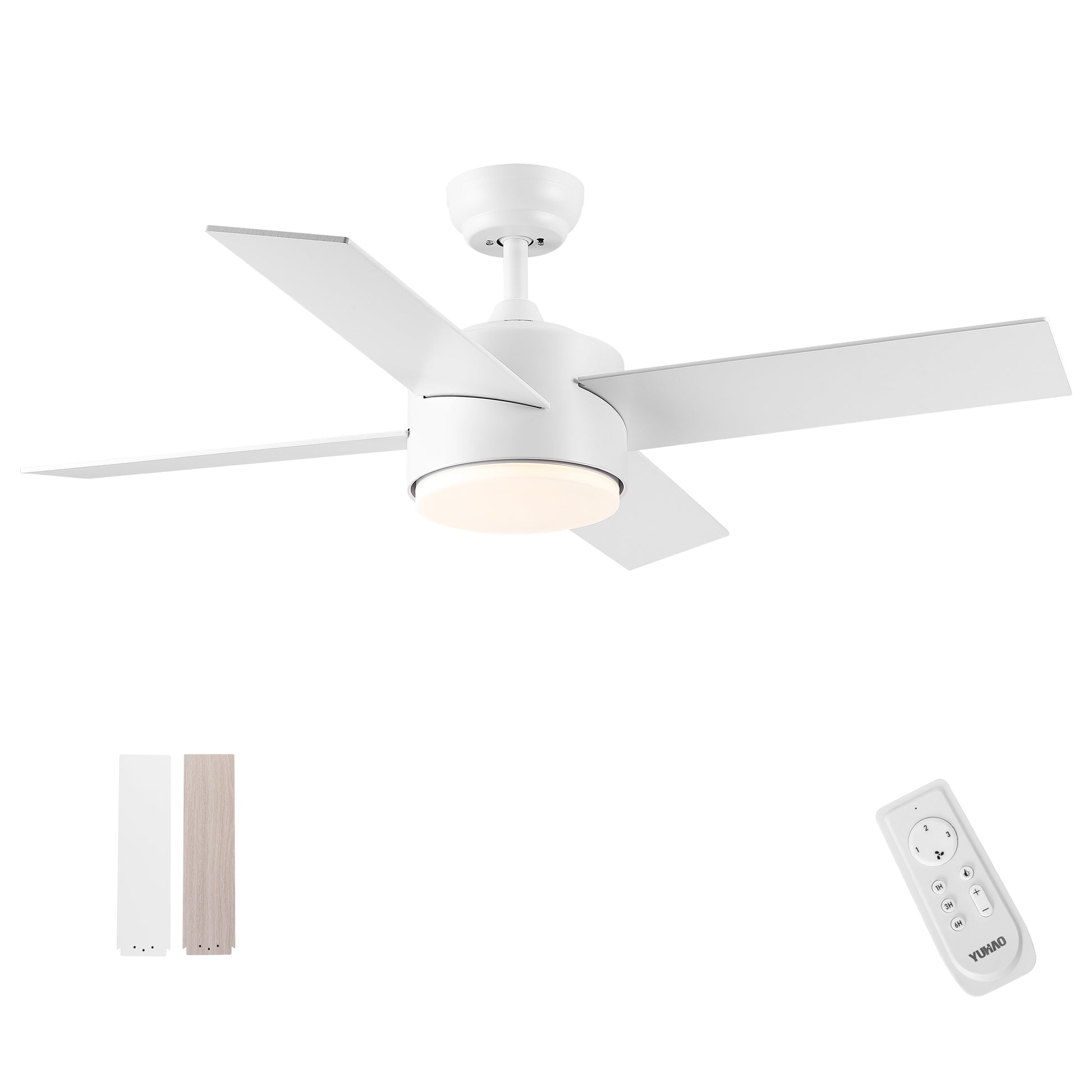 44 In Intergrated Led Ceiling Fan Lighting With White Abs Blade White Plywood