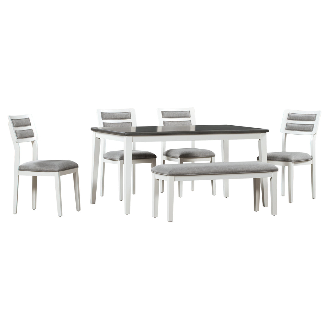 Classic And Traditional Style 6 Piece Dining Set, Includes Dining Table, 4 Upholstered Chairs & Bench White Gray White Gray Solid Wood