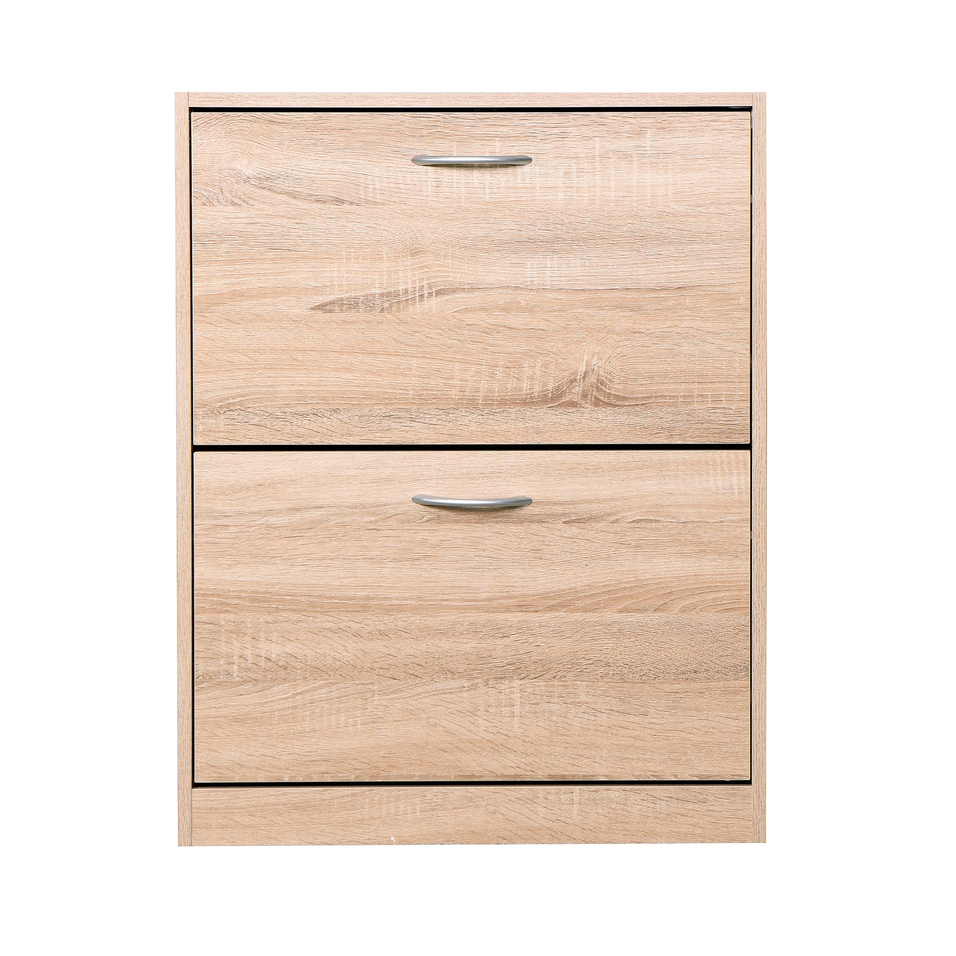 Wooden Shoe Cabinet For Entryway, White Shoe Storage Cabinet With 2 Flip Doors 20.94X9.45X43.11 Inch Natural Particle Board