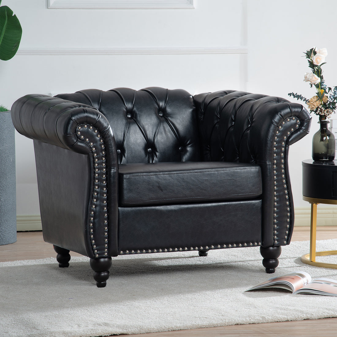 1 Seater Sofa For Living Room Black Pu