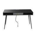 Mid Century Desk With Usb Ports And Power Outlet, Modern Writing Study Desk With Drawers, Multifunctional Home Office Computer Desk Black Black Mdf