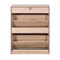 Wooden Shoe Cabinet For Entryway, White Shoe Storage Cabinet With 2 Flip Doors 20.94X9.45X43.11 Inch Natural Particle Board